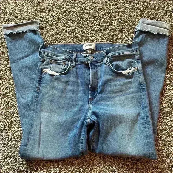Agolde Sophie crop light wash Raw hem blue jeans size 31 - Picture 2 of 9
